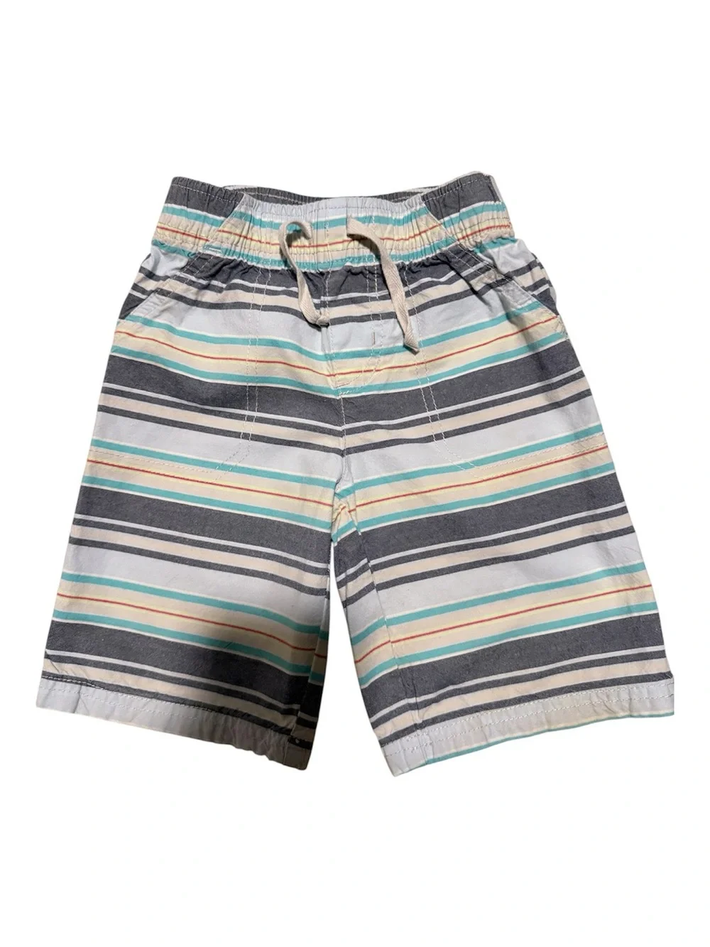 Kids Gray, Teal, and Cream Striped Pull-On Shorts